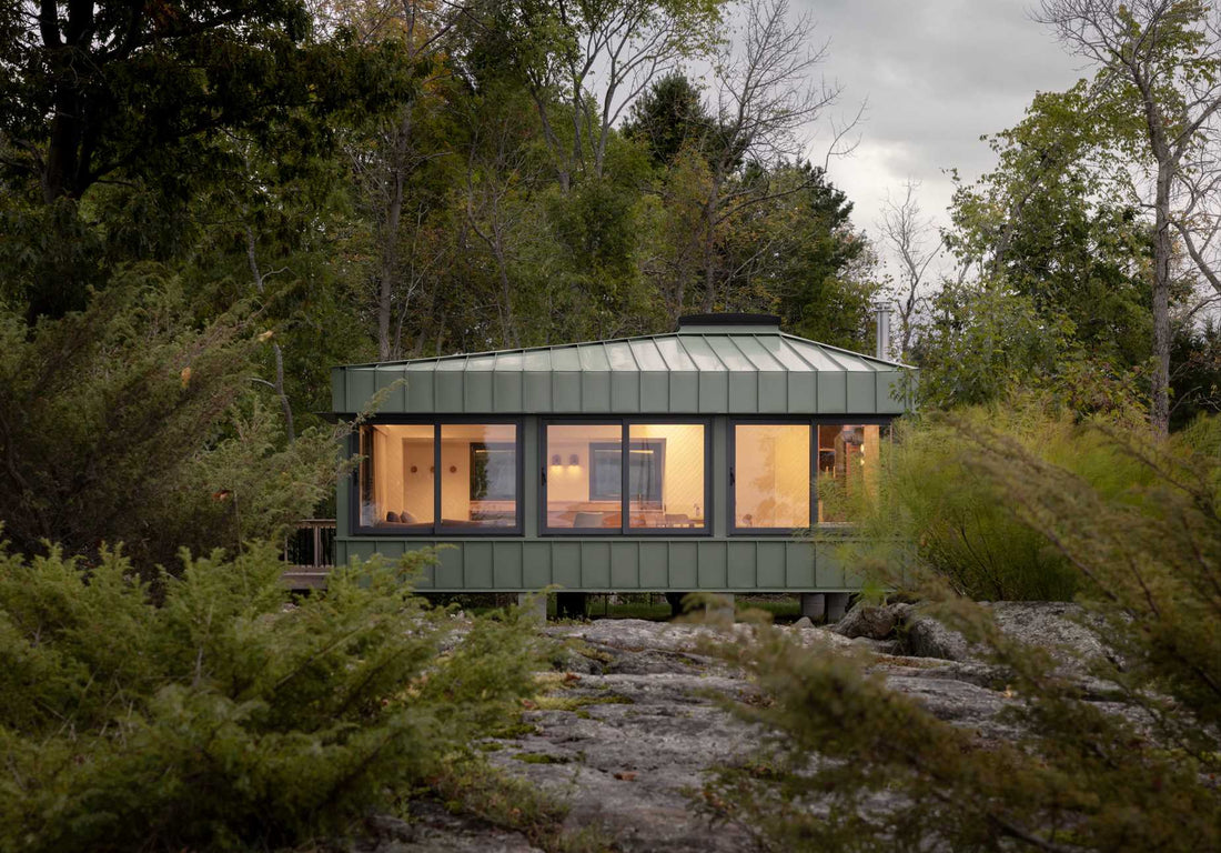 metal siding cabin and windows